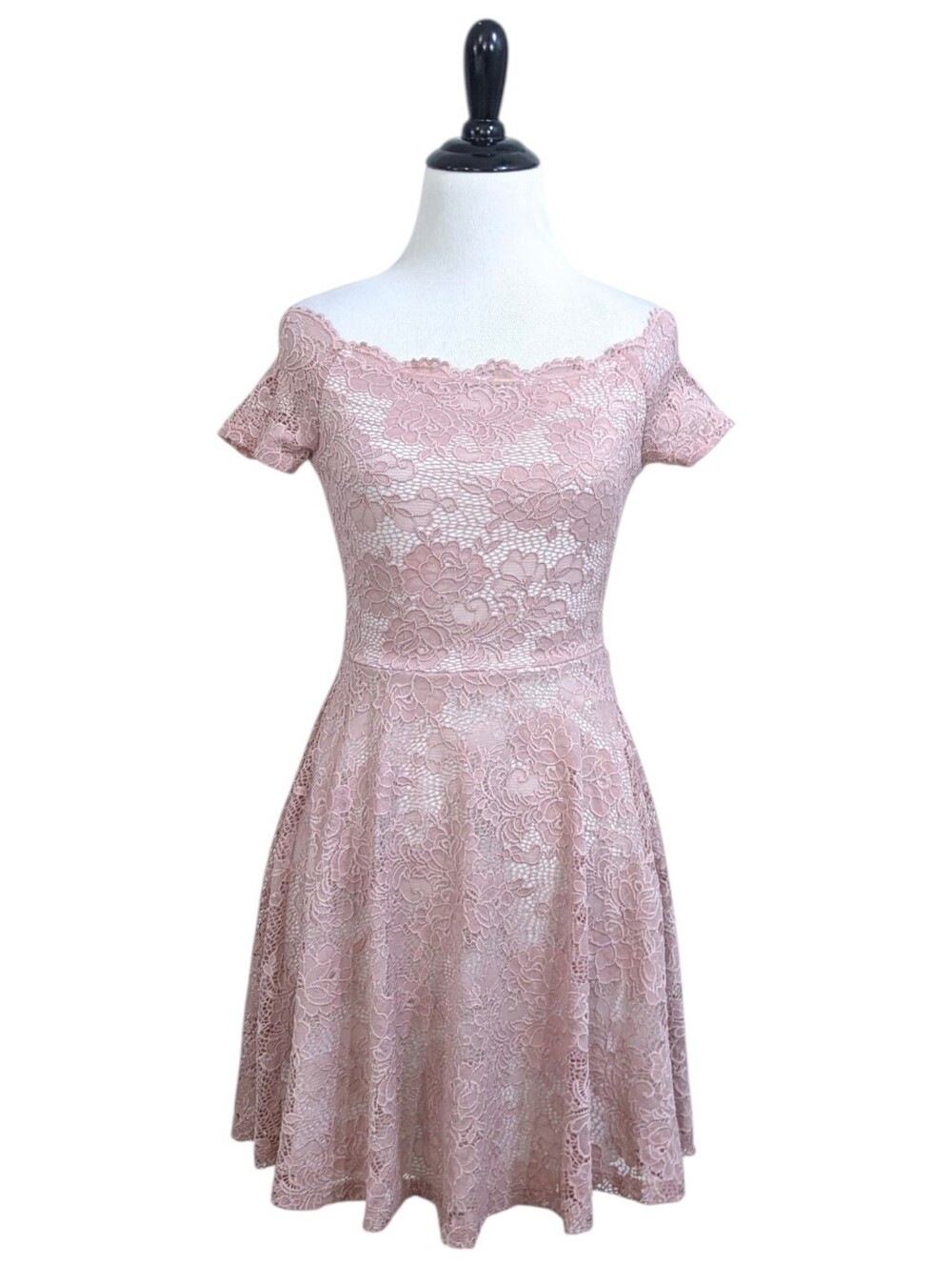 Pixi + Ivy Lace Off The Shoulder Fit & Flare Dress - Pink - Size Small Womens